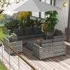 Outsunny Wicker Patio Furniture Set with Padded Cushions; Gray; 5 Piece