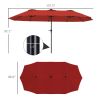 Outsunny 13ft Double-Sided Crank Umbrella with Solar Lights; Wine Red
