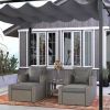 Outsunny PE Rattan Patio Chair Conversation Set with Gray Cushions and Two Pillows; Plastic Top Coffee Table; 5 Pieces