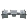 Patio PE Wicker Half Round Sectional Sofa Set; Light Gray; 10 Pieces