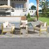 K&K 4-Piece Rope Patio Furniture Set, Outdoor Furniture with Tempered Glass Table