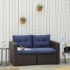 Outsunny 2 Piece Outdoor Wicker Sofa with Dark Blue Cushions