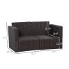 Outsunny 2 Piece Outdoor Wicker Sofa with Dark Blue Cushions