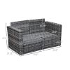 Outsunny 2-Piece Wicker Pull Apart Sofa; Use as Loveseat or as 2 Chairs; Mixed Gray Rattan/Gray Cushion