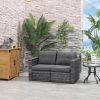 Outsunny 2-Piece Wicker Pull Apart Sofa; Use as Loveseat or as 2 Chairs; Mixed Gray Rattan/Gray Cushion