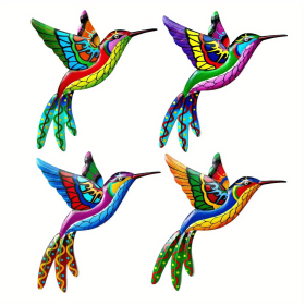 Metal Hummingbird Wall Art Decor, Iron Outdoor Hanging Ornament (Color: 4 Packs)