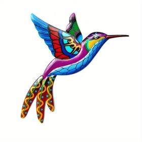 Metal Hummingbird Wall Art Decor, Iron Outdoor Hanging Ornament (Color: Blue)