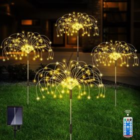 Waterproof Solar Fireworks Stake Lights With Remote; 4 Pack; 120 LED Copper Wire; 8 Modes (Color: Warm White)