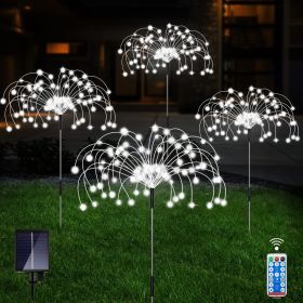 Waterproof Solar Fireworks Stake Lights With Remote; 4 Pack; 120 LED Copper Wire; 8 Modes (Color: Cool White)
