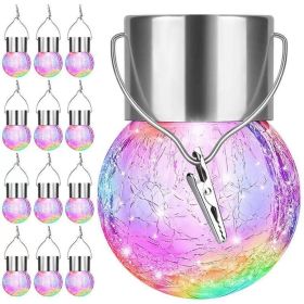Solar Cracked Glass Ball Garden Lights with Handle and Clip (Color: Multi-Color)