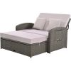 PE Wicker 2-Person Reclining Sunbed with Adjustable Back