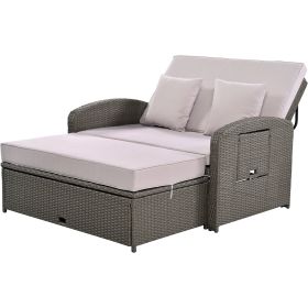 PE Wicker 2-Person Reclining Sunbed with Adjustable Back (Color: Gray)
