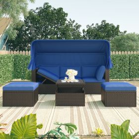 Wicker Furniture Sectional Daybed with Washable Cushions (Color: Blue)