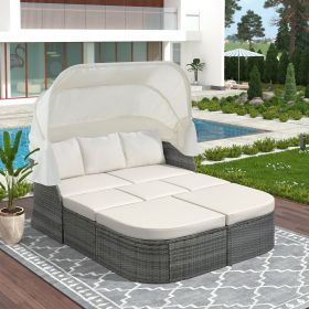 Patio Sunbed with Retractable Canopy (Color: Beige)