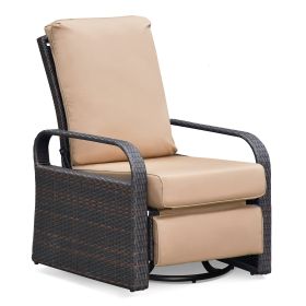 Wicker Swivel Recliner Chair with Water Resistant Cushions (Color: Khaki)