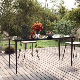 Black Patio Dining Table; 63"x31.5"x29.1"; Steel With Tempered Glass (Color: Black)