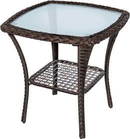 Glass Top Patio Wicker Coffee Table; All-Weather Aluminum Frame;  20''x 20''x 20" (Color: Brown)