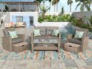 Wicker Patio Furniture Set; Sectional Sofa with Ottomans & Table