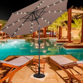 Solar Patio Umbrella with Crank and LED Lights - 10 Feet (Color: tan)