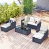 Wicker PE Rattan Conversation Set With Coffee Table And Ottomans