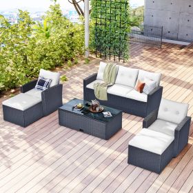 Wicker PE Rattan Conversation Set With Coffee Table And Ottomans (Color: Beige)
