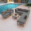 GO Rattan Conversation Furniture Set With Acacia Wood Legs and Tabletop; 9 Piece