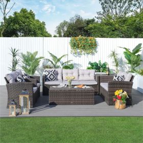 Direct Wicker Patio Conversation Set with Cushions and Storage Side Table (Color: Dark Brown)