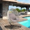 Large Hanging Egg Chair with Metal Stand and UV Resistant Cushion; For Outdoor or Indoor