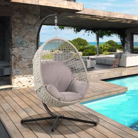 Large Hanging Egg Chair with Metal Stand and UV Resistant Cushion; For Outdoor or Indoor (Color: Grey)