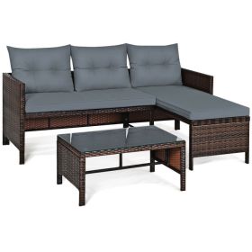 Outdoor Patio Rattan Sofa 3 Piece Set (Color: Gray)