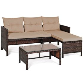 Outdoor Patio Rattan Sofa 3 Piece Set (Color: Beige)