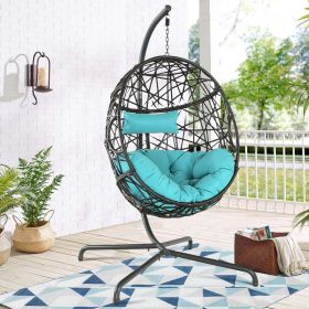 Hanging Egg Chair With Stand and UV Resistant Cushion (Color: Blue)