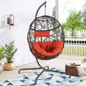Hanging Egg Chair With Stand and UV Resistant Cushion (Color: Red)