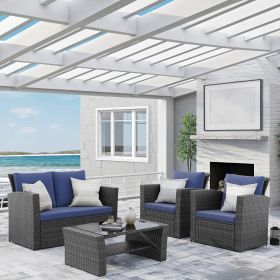 Wicker Rattan Patio Set; Sectional Sofa and Cushions with Tempered Glass Coffee Table (Color: as Pic)