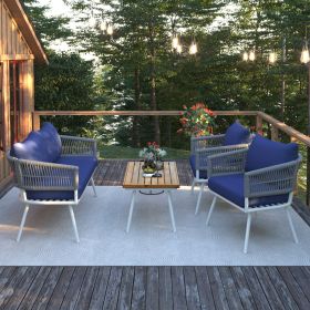 Patio Furniture Set with Acacia Wood Table; 4 Pieces (Color: Navy Blue)