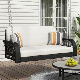 PE Wicker Patio Porch Swing; 2 Seater (Color: Beige+Black)