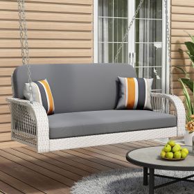PE Wicker Patio Porch Swing; 2 Seater (Color: Grey+White)
