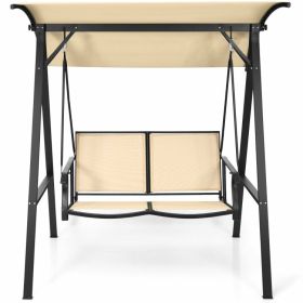 Patio Swing with Weather Resistant Glider and Adjustable Canopy (Color: Beige)