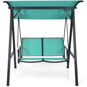 Patio Swing with Weather Resistant Glider and Adjustable Canopy (Color: Turquoise)