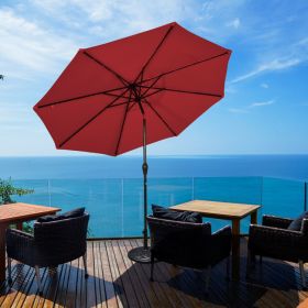 Outdoor Patio Umbrella With Solar LED Lights (Color: Dark Red)