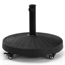 Patio Wicker Umbrella Stand; 50 lbs; Heavy Duty with Wheels (Color: Black)