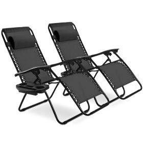 Folding Lounge Chairs with Zero Gravity - 2 pieces (Color: Black)