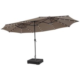 Double-Sided Patio Umbrella with 48 LED Lights - 15 Foot (Color: Brown)