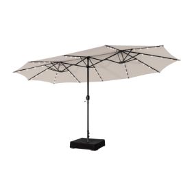 Double-Sided Patio Umbrella with 48 LED Lights - 15 Foot (Color: Beige)