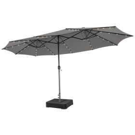 Double-Sided Patio Umbrella with 48 LED Lights - 15 Foot (Color: Gray)