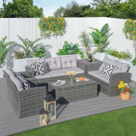 Direct Wicker Patio Conversation Set with Cushions and Storage Side Table (Color: Gray)