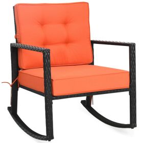 Patio Rattan Rocker; Outdoor Rocking Chair With Cushion (Color: Orange)