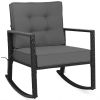 Patio Rattan Rocker; Outdoor Rocking Chair With Cushion