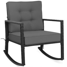 Patio Rattan Rocker; Outdoor Rocking Chair With Cushion (Color: Gray)