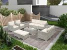 Rattan Patio Furniture Set With Cushions & Tempered Glass Coffee Table; 10 Piece Set
